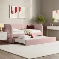 Single Day Bed with Trundle - Pink, Velvet