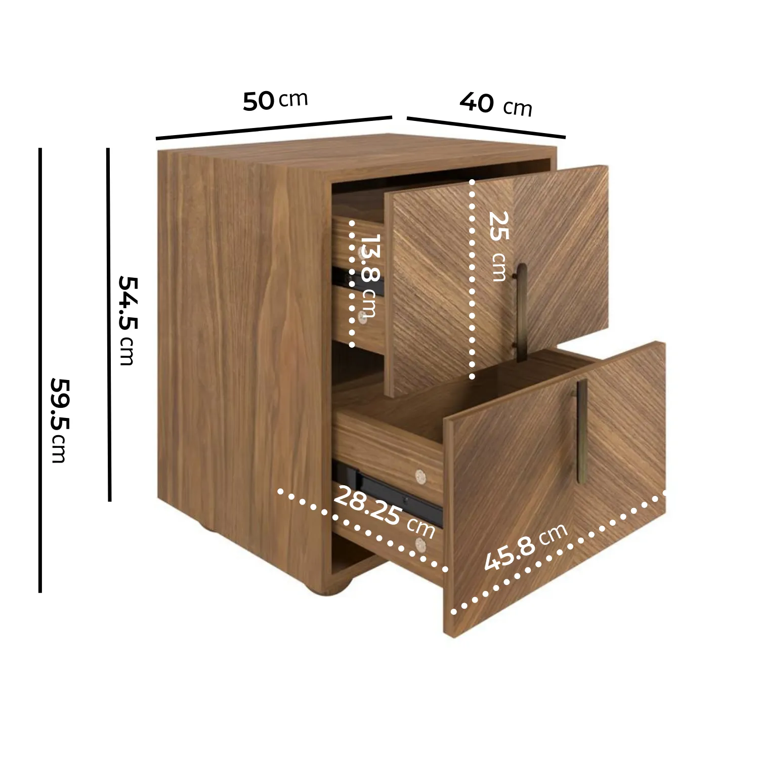 Wide 2-Drawer Bedside Table - Walnut, Veneer