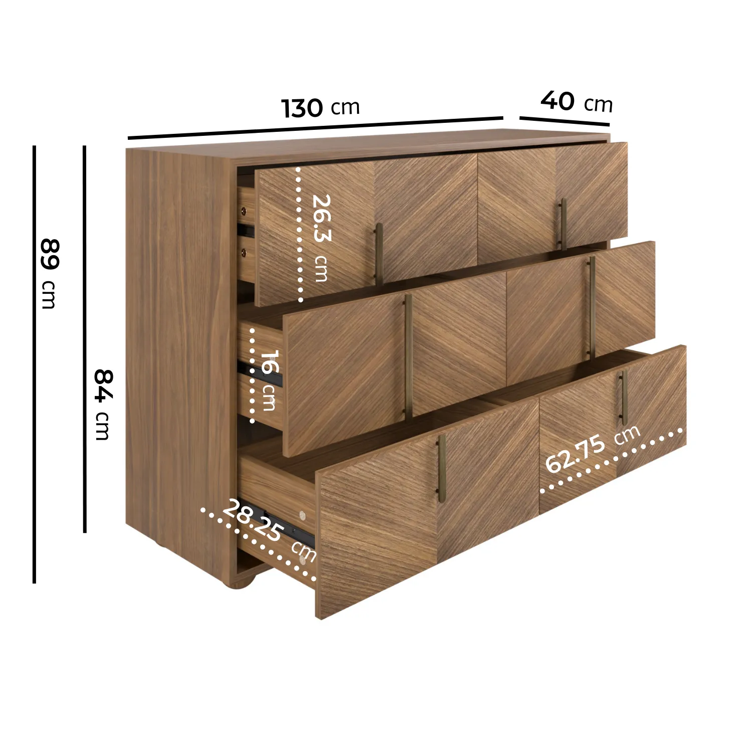 Wide 6-Drawer Chest - Walnut, Veneer