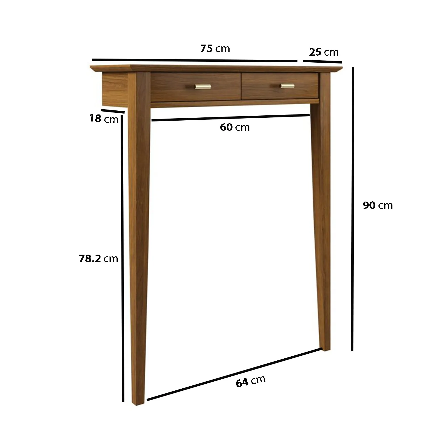 Extra Small Console Table with Brass - Brown, Walnut