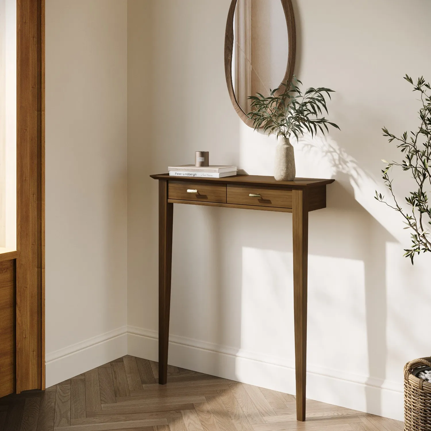Extra Small Console Table with Brass - Brown, Walnut image