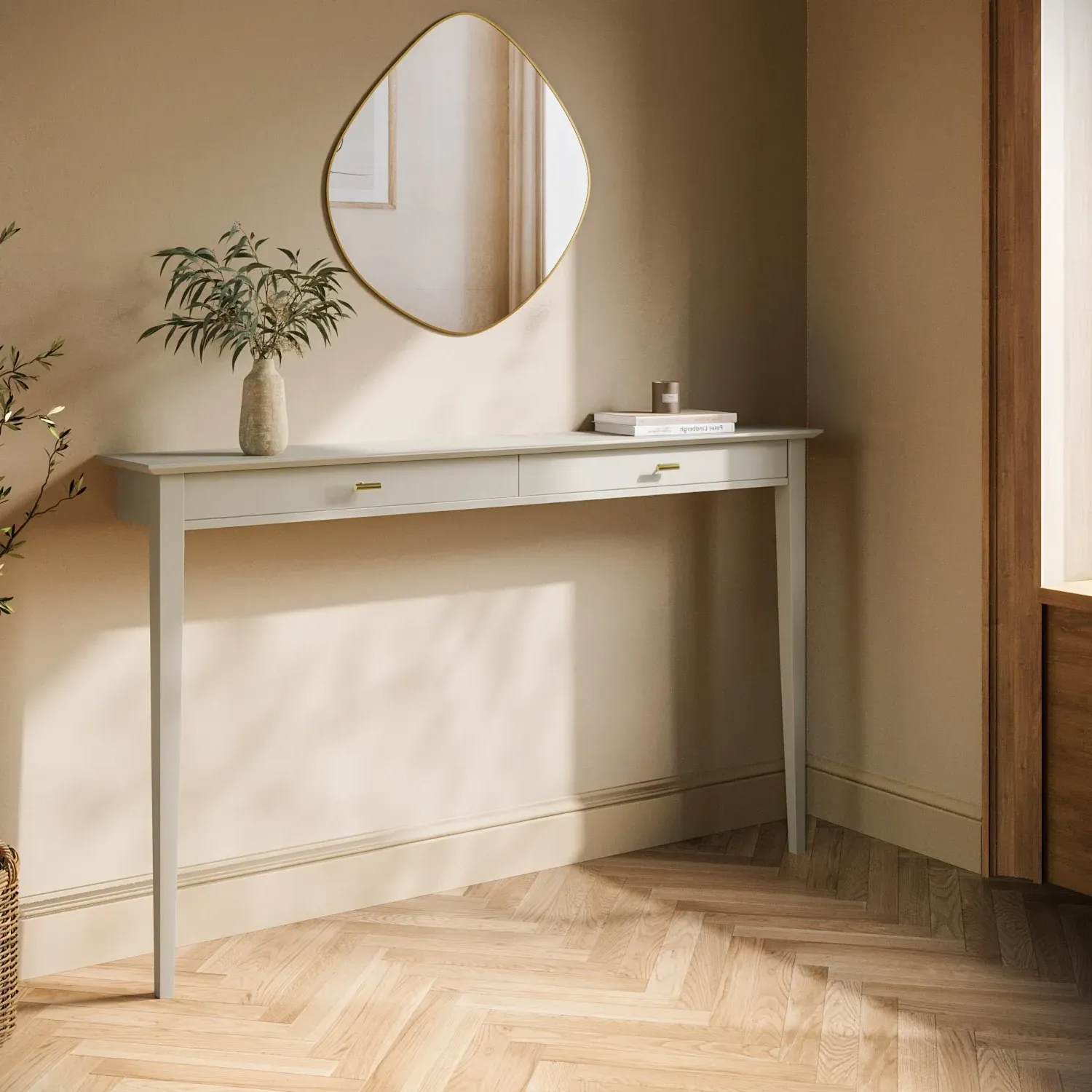 Large Console Table with Fluted Detail - Taupe