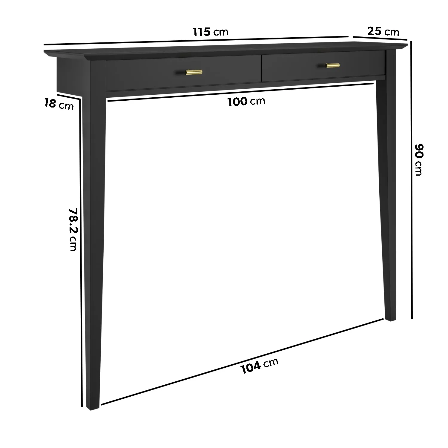 Narrow Console Table with Fluted Detail - Black