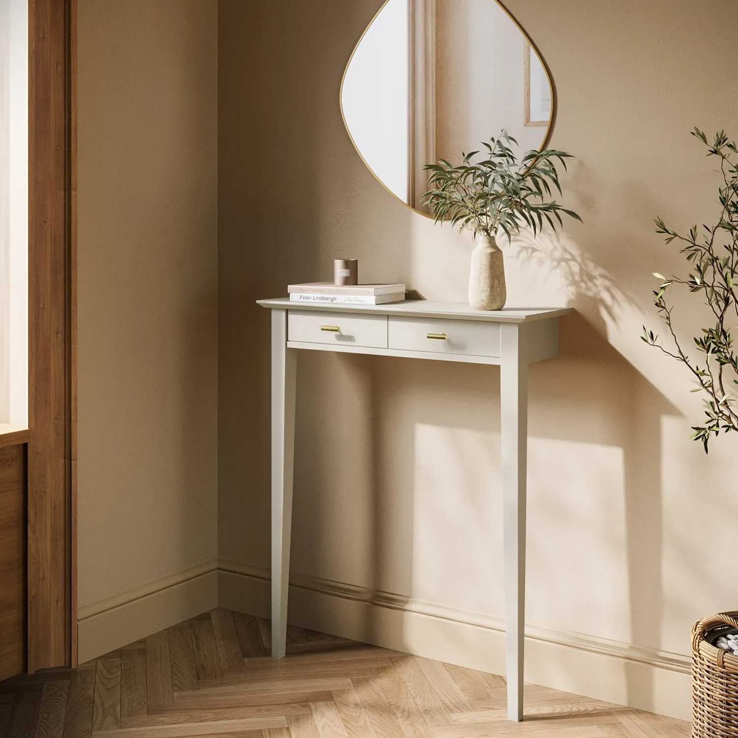 Narrow Console Table with Fluted Detail - Taupe image
