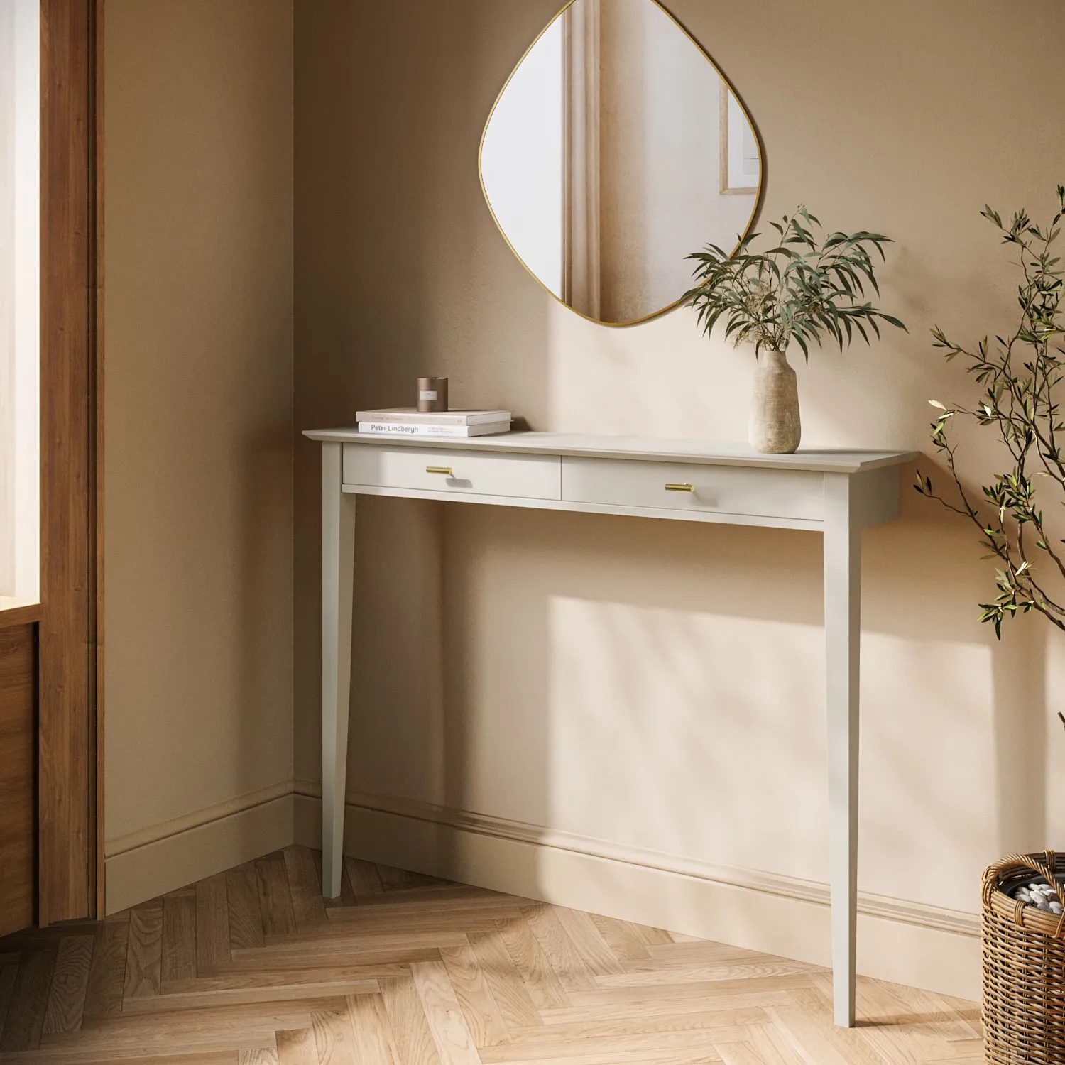Narrow Console Table with Fluted Detail - Taupe