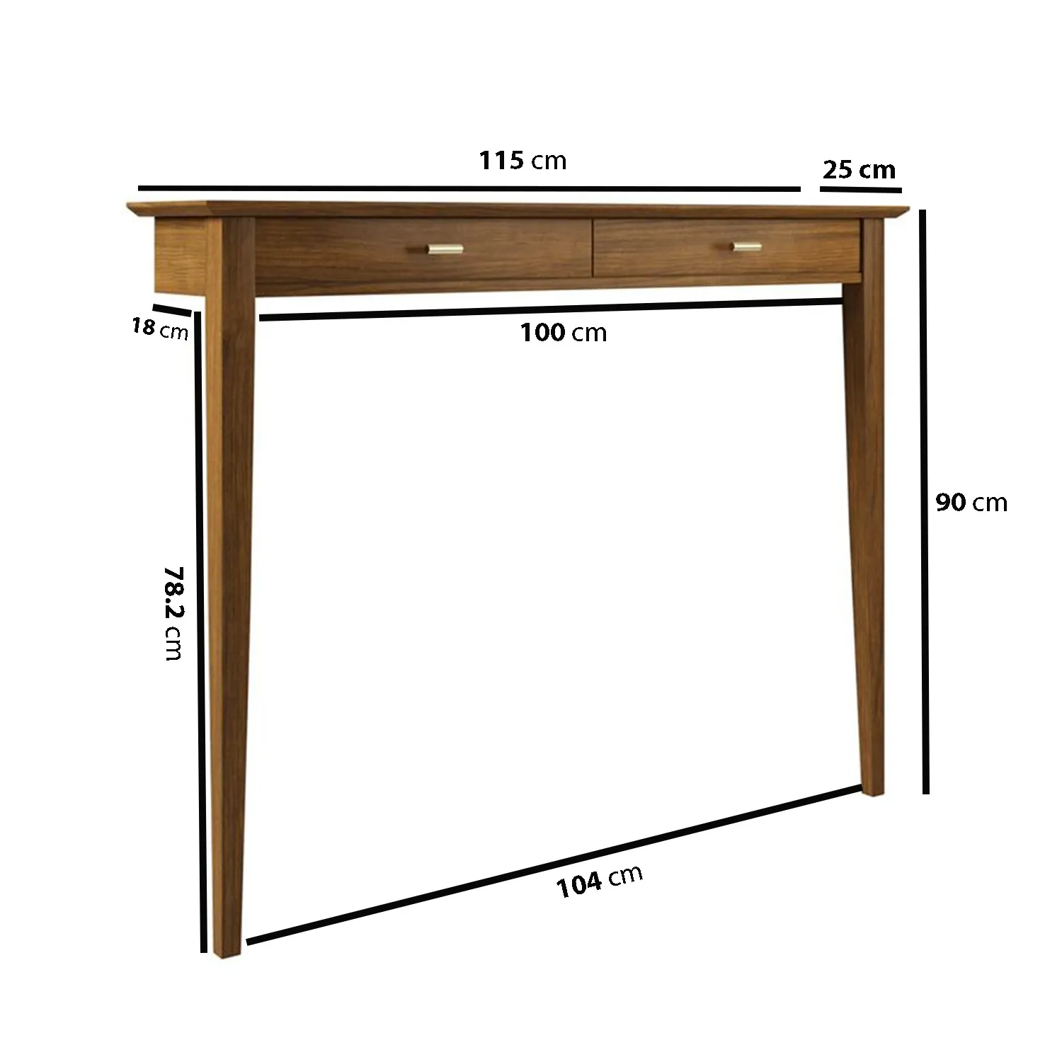 Small Console Table with Brass Handles - Brown, Walnut