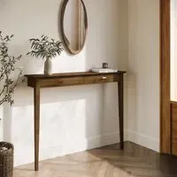 Small Console Table with Brass Handles - Brown, Walnut