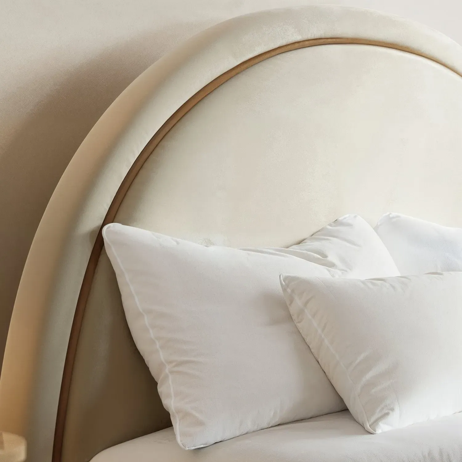 Double Ottoman Bed with Curved Headboard - Cream, Velvet