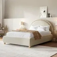 Double Ottoman Bed with Curved Headboard - Cream, Velvet