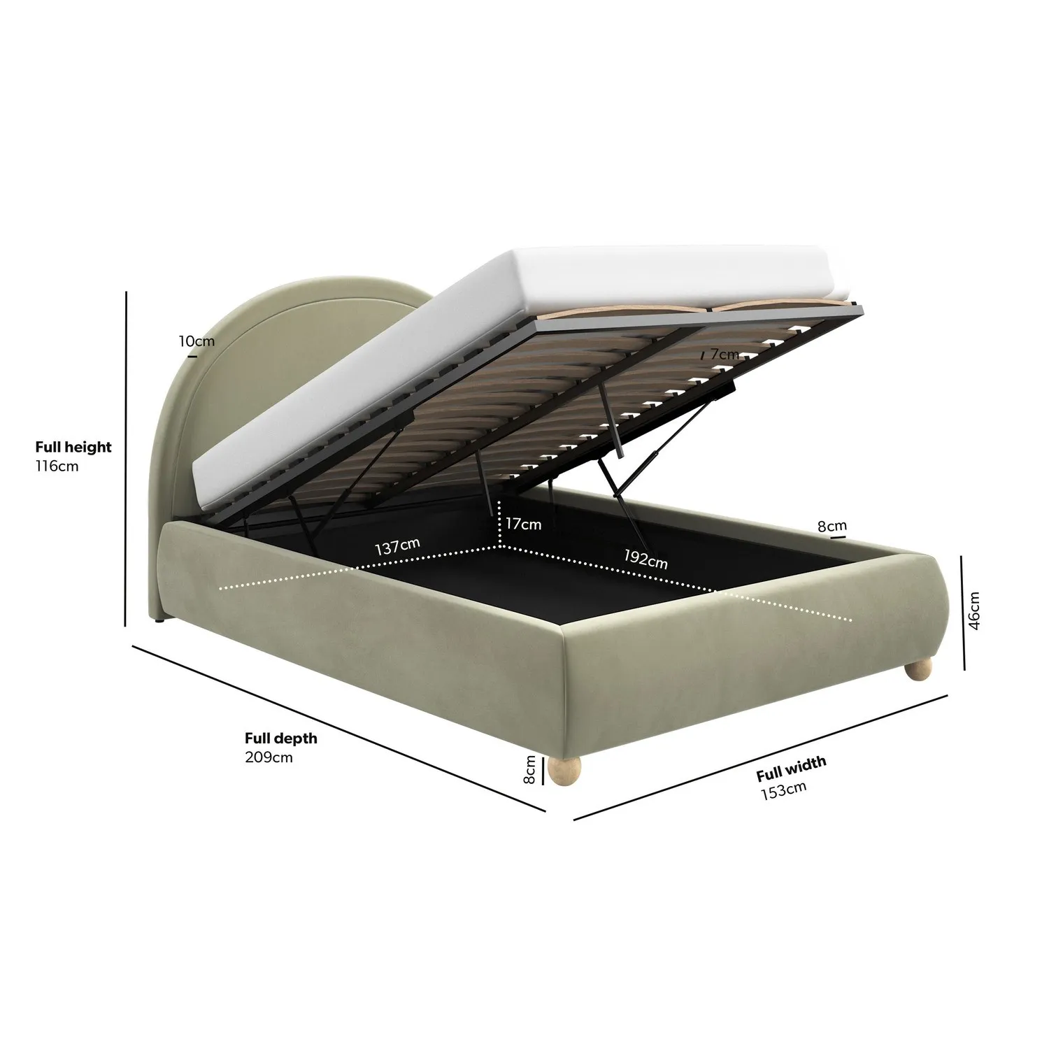 Double Ottoman Bed with Curved Headboard - Green, Velvet