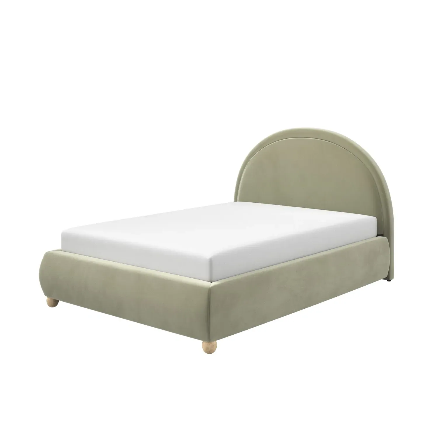 Double Ottoman Bed with Curved Headboard - Green, Velvet