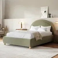 Double Ottoman Bed with Curved Headboard - Green, Velvet