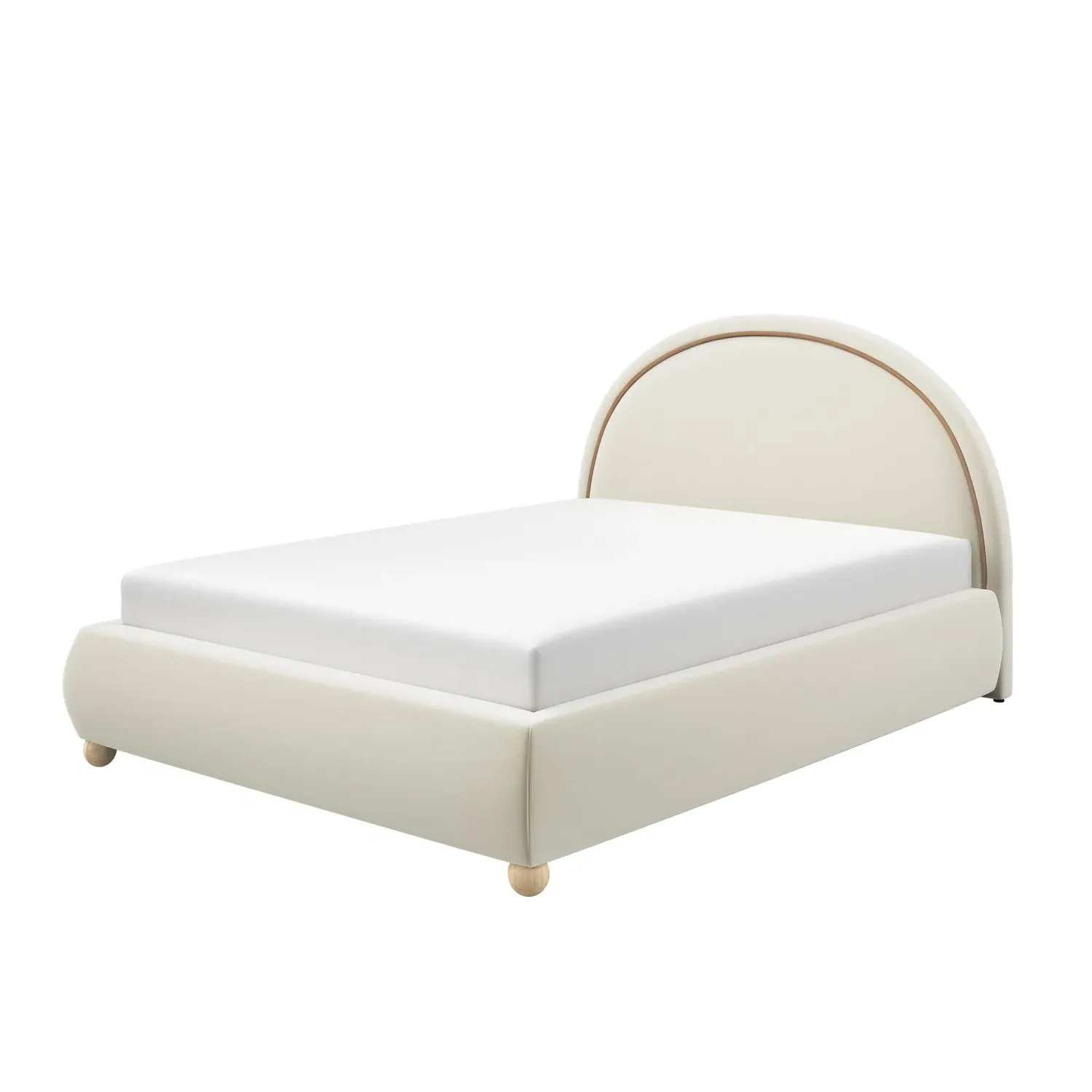 King Size Ottoman Bed with Curved Headboard - Cream, Velvet