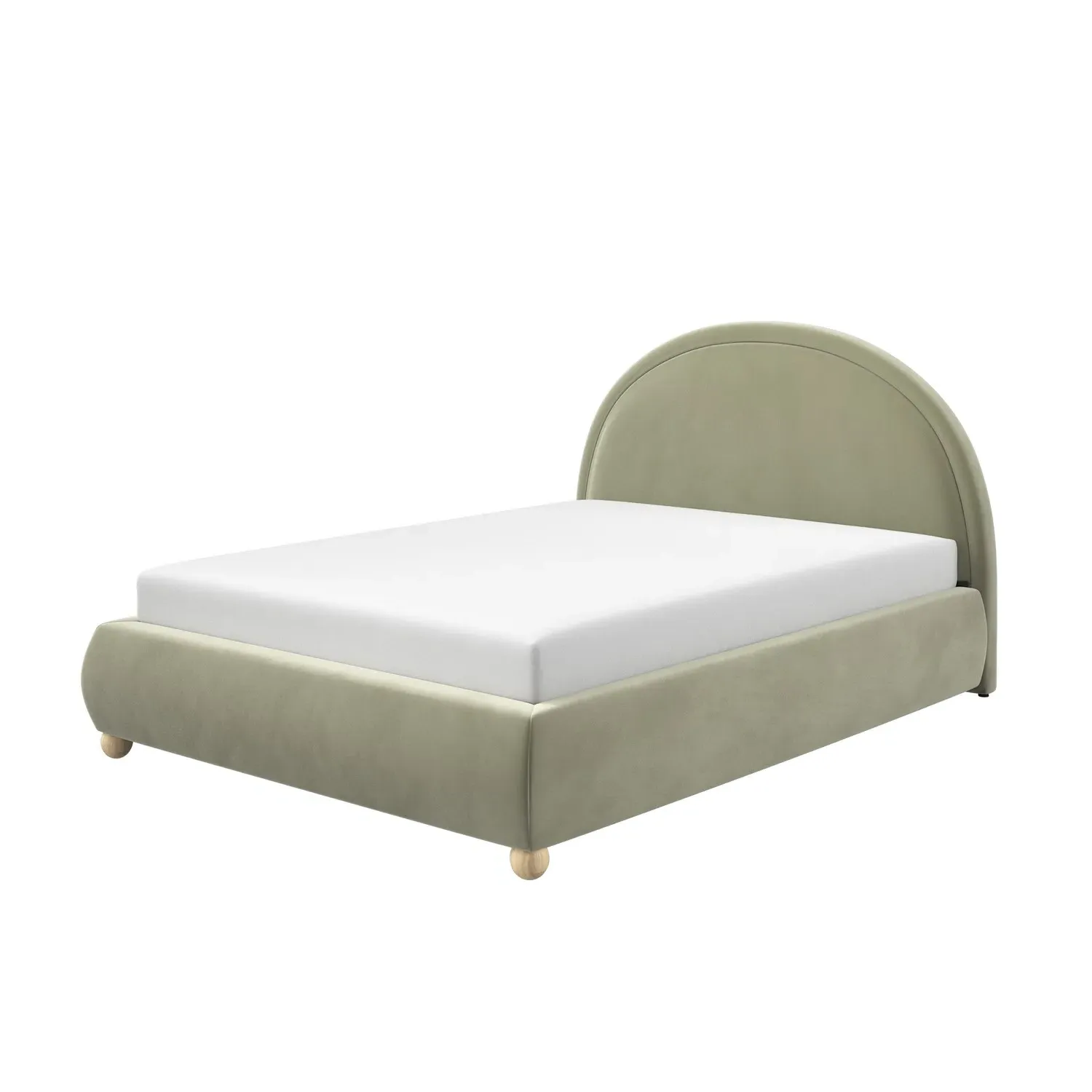 King Size Ottoman Bed with Curved Headboard - Green, Velvet