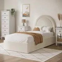 Single Ottoman Bed with Curved Headboard - Cream, Velvet