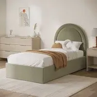 Single Side-Lift Ottoman Bed - Green, Velvet