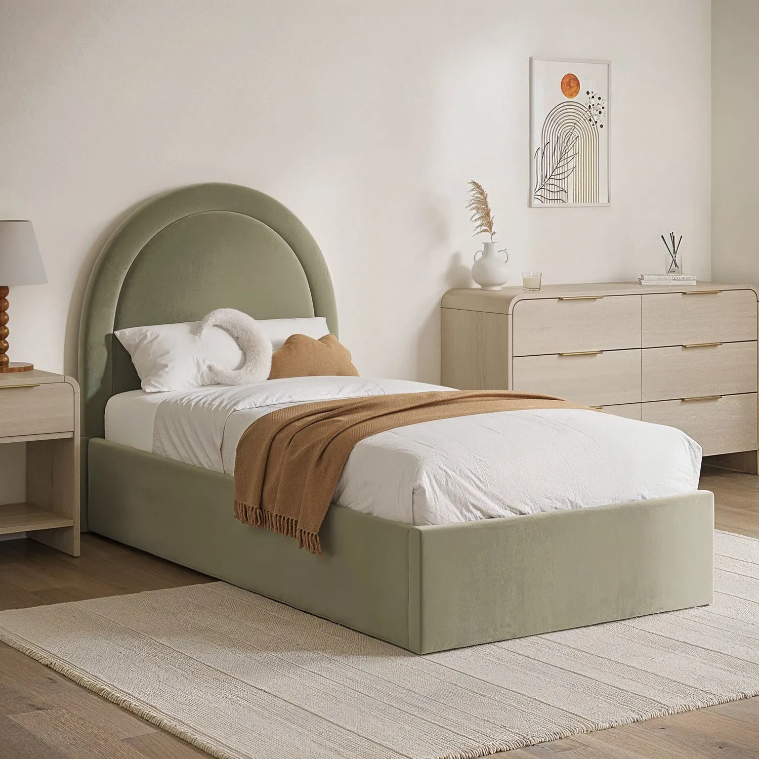 Single Side-Lift Ottoman Bed - Green, Velvet image