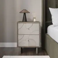 2-Drawer Bedside Table with Pattern - Wood, Mango