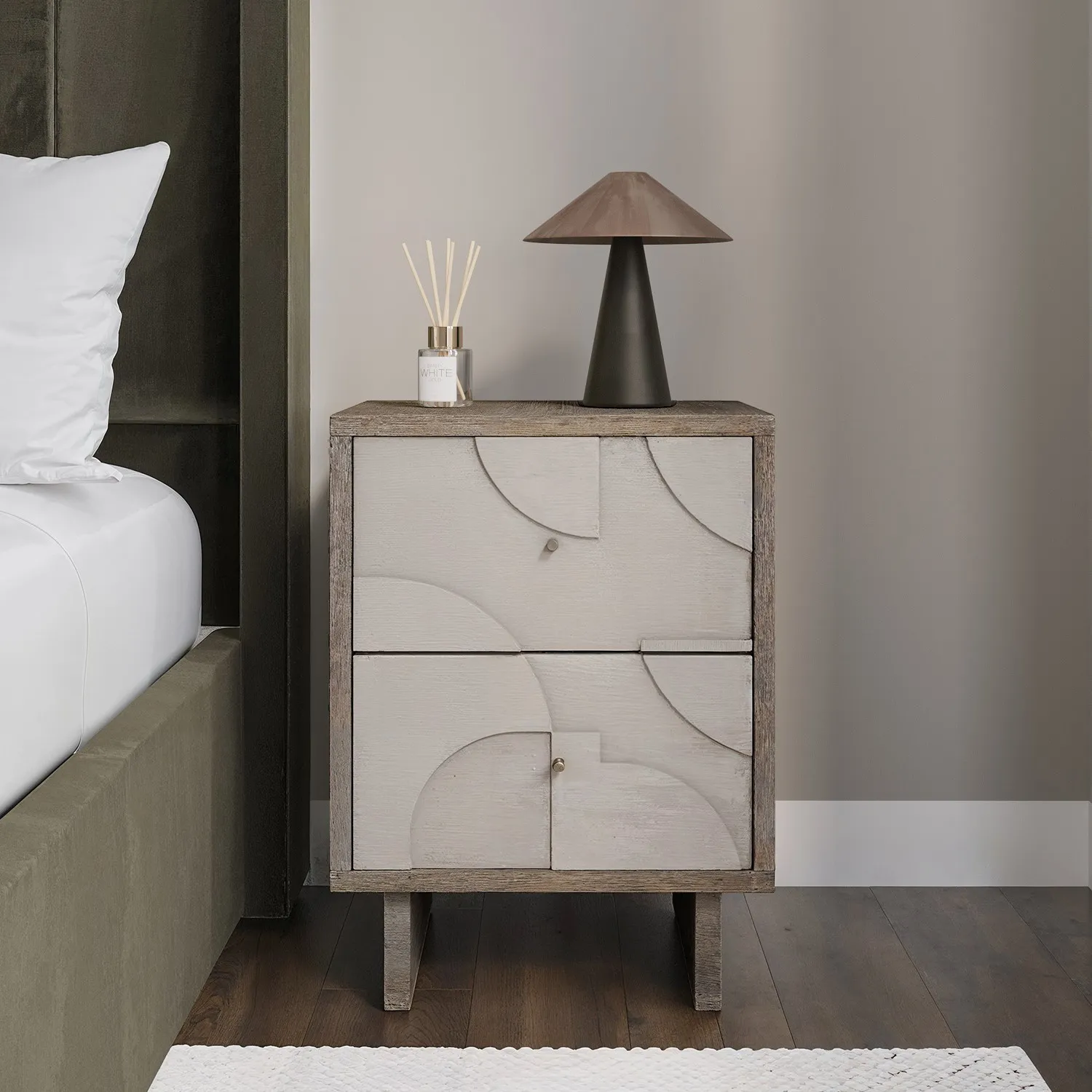 2-Drawer Bedside Table with Pattern - Wood, Mango image