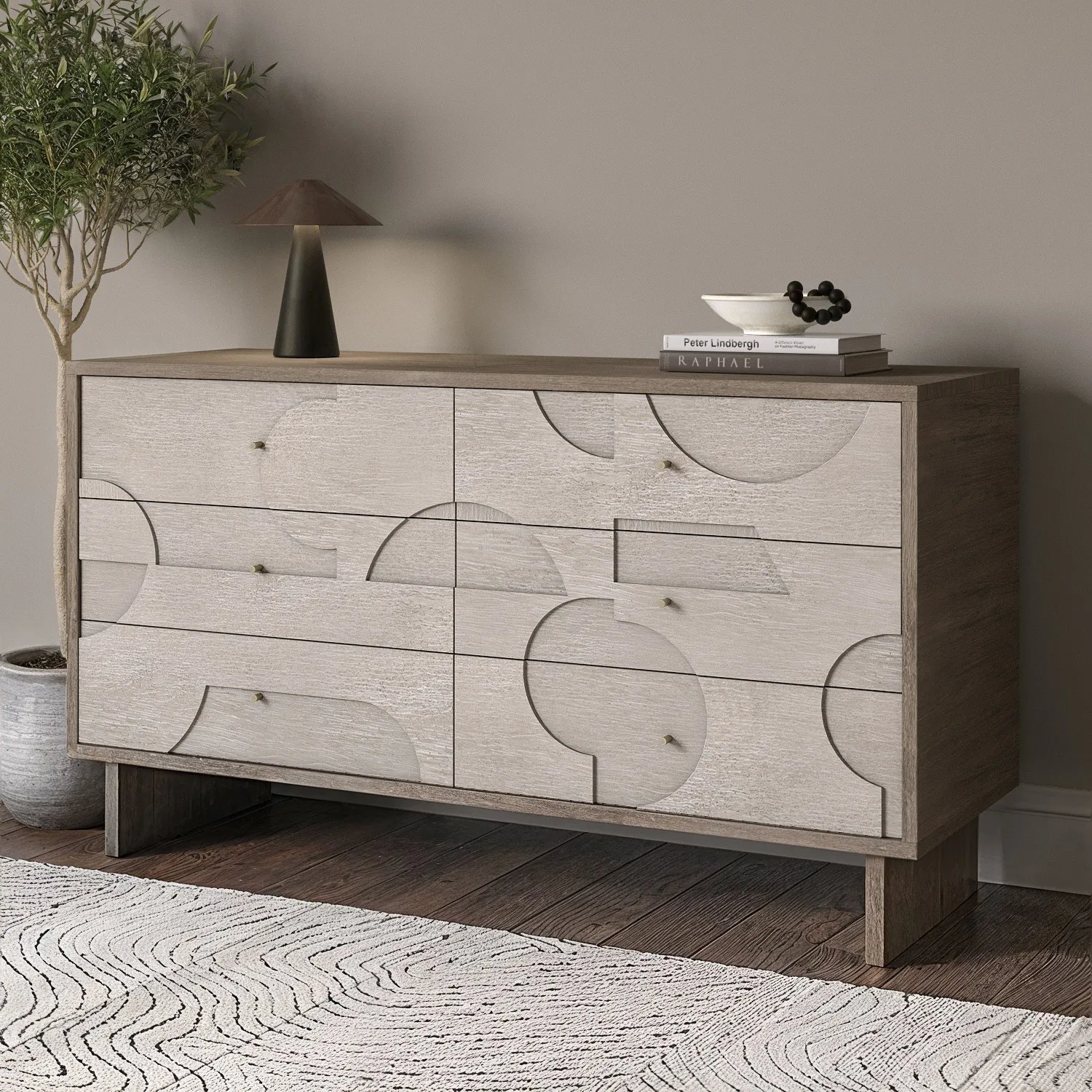 6-Drawer Chest with Geometric Pattern - Brown, Mango