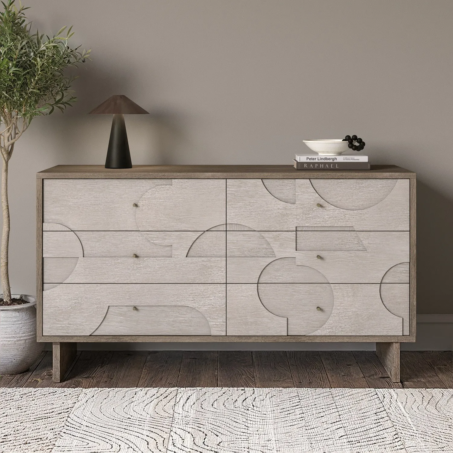 6-Drawer Chest with Geometric Pattern - Brown, Mango image