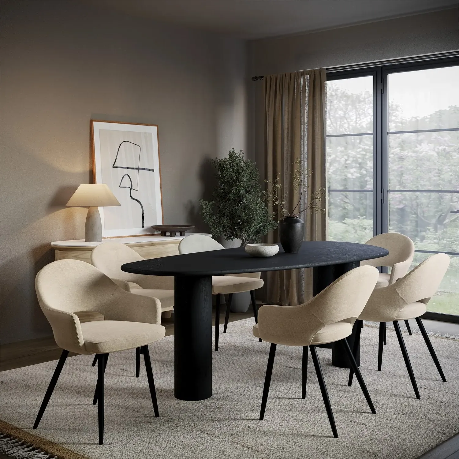 6-Seater Dining Set with Storage - Black, Oak