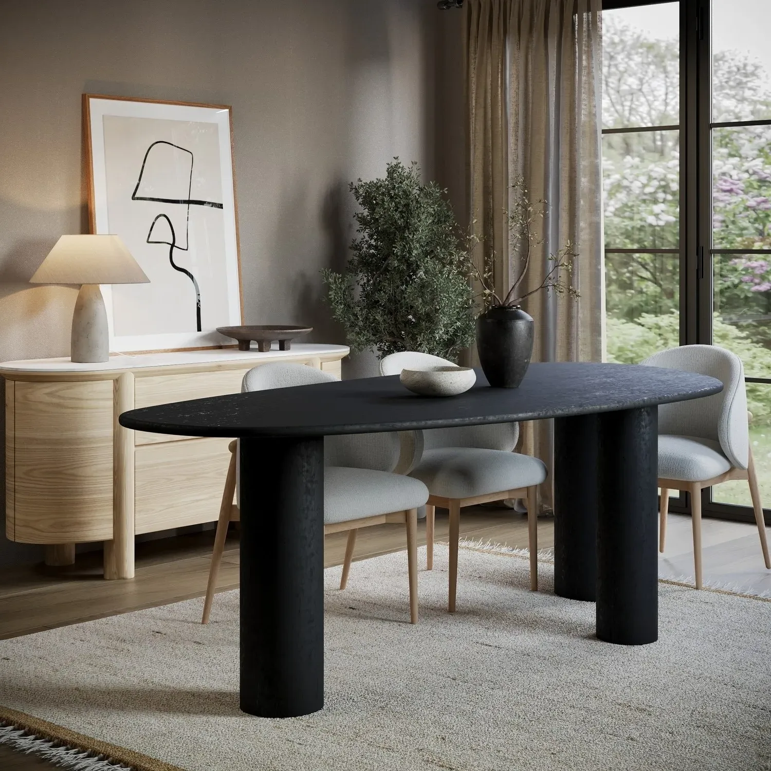 Large Oval Dining Table - Black, Oak Veneer image