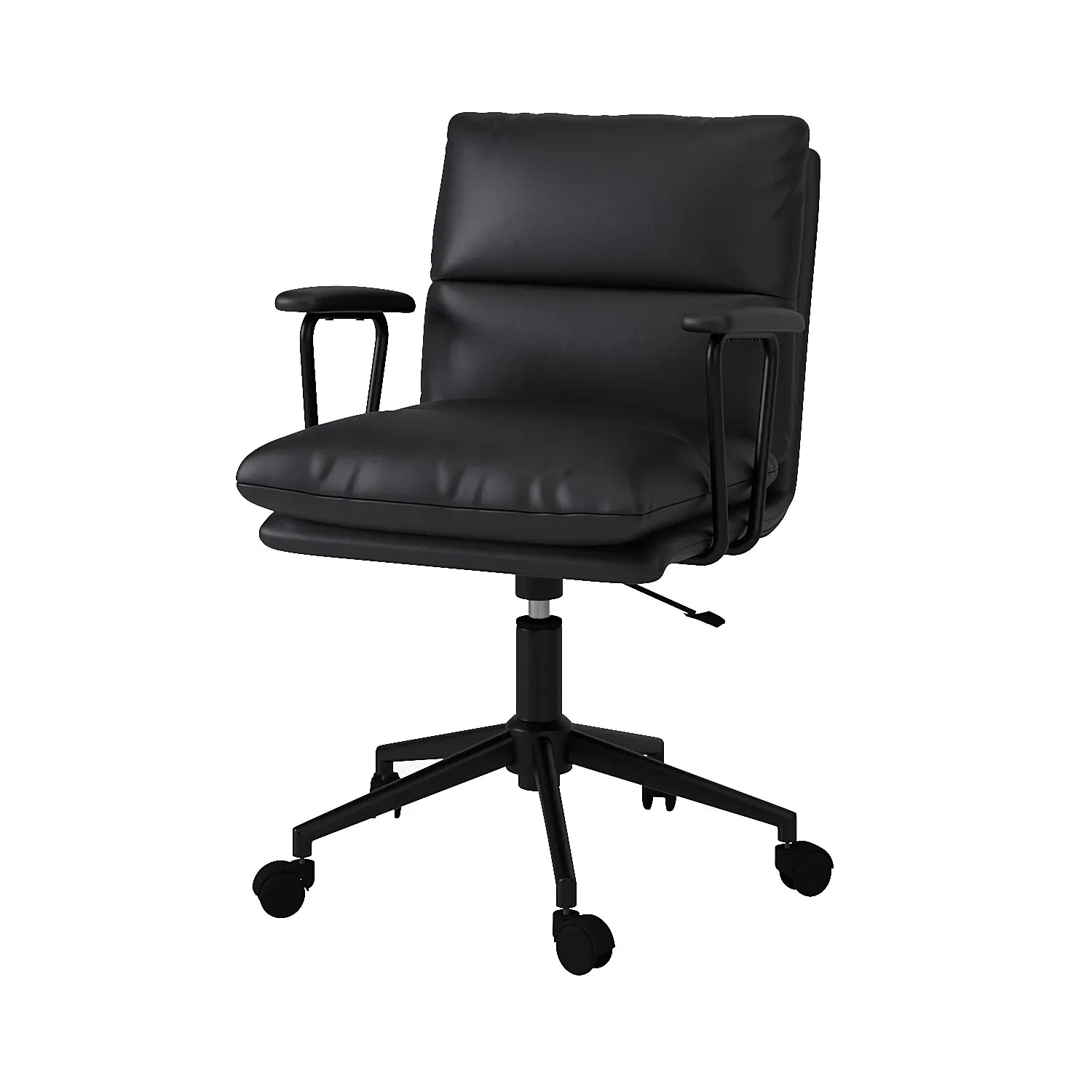 Swivel Office Chair with Armrests - Black, Faux Leather