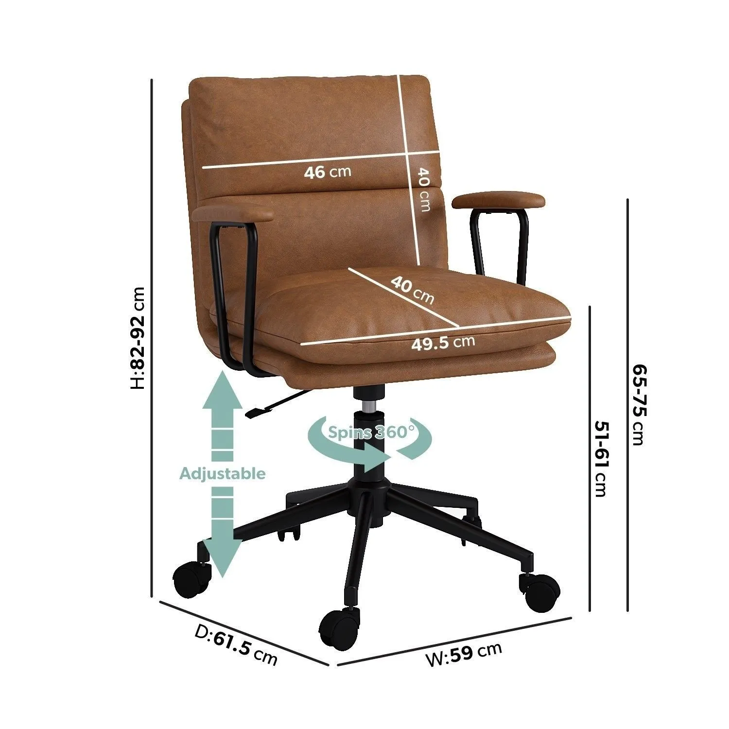 Swivel Office Chair with Armrests - Tan, Faux Leather