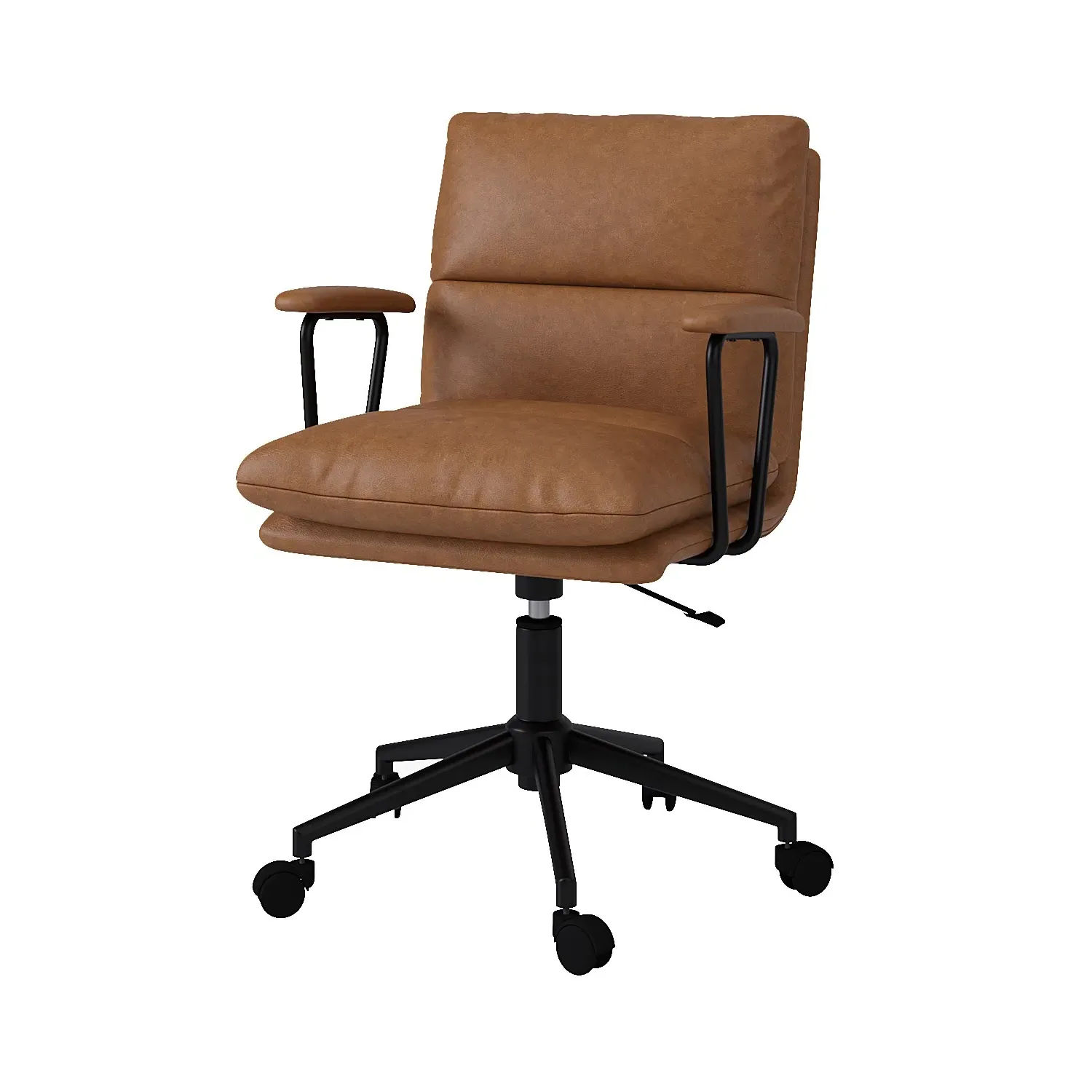 Swivel Office Chair with Armrests - Tan, Faux Leather