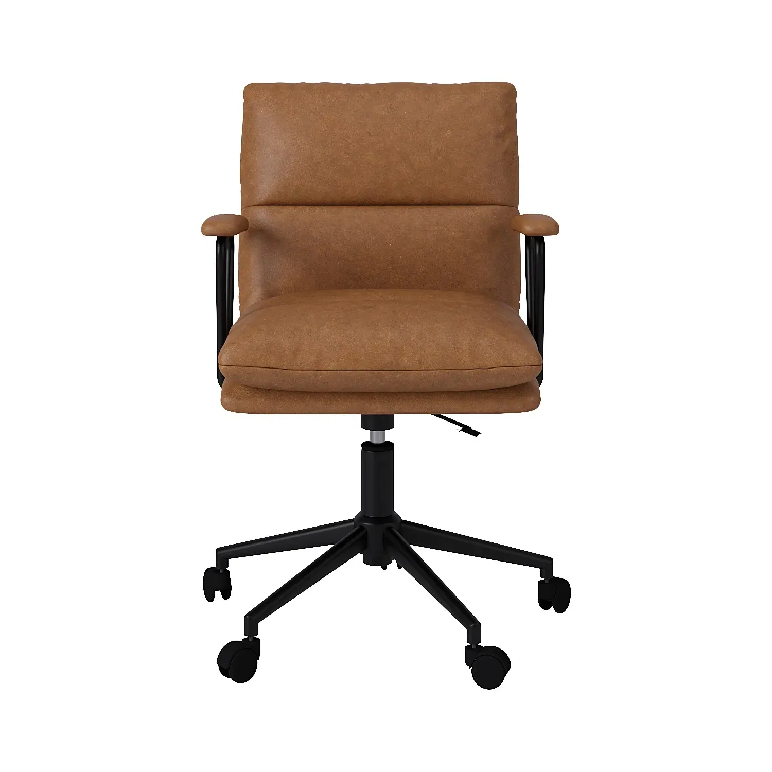 Swivel Office Chair with Armrests - Tan, Faux Leather