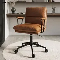 Swivel Office Chair with Armrests - Tan, Faux Leather
