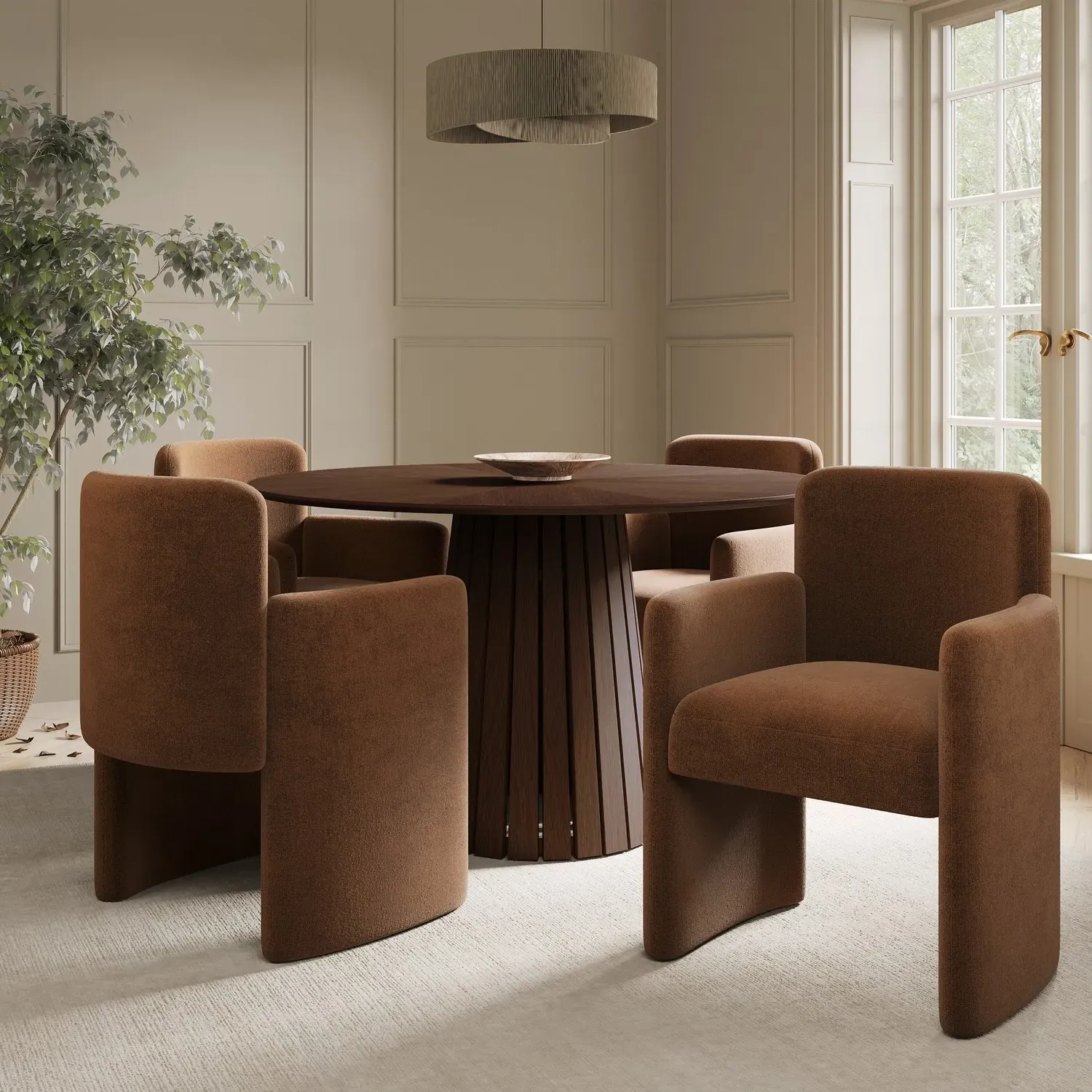 Round Dining Table Set with 4 Chairs - Walnut