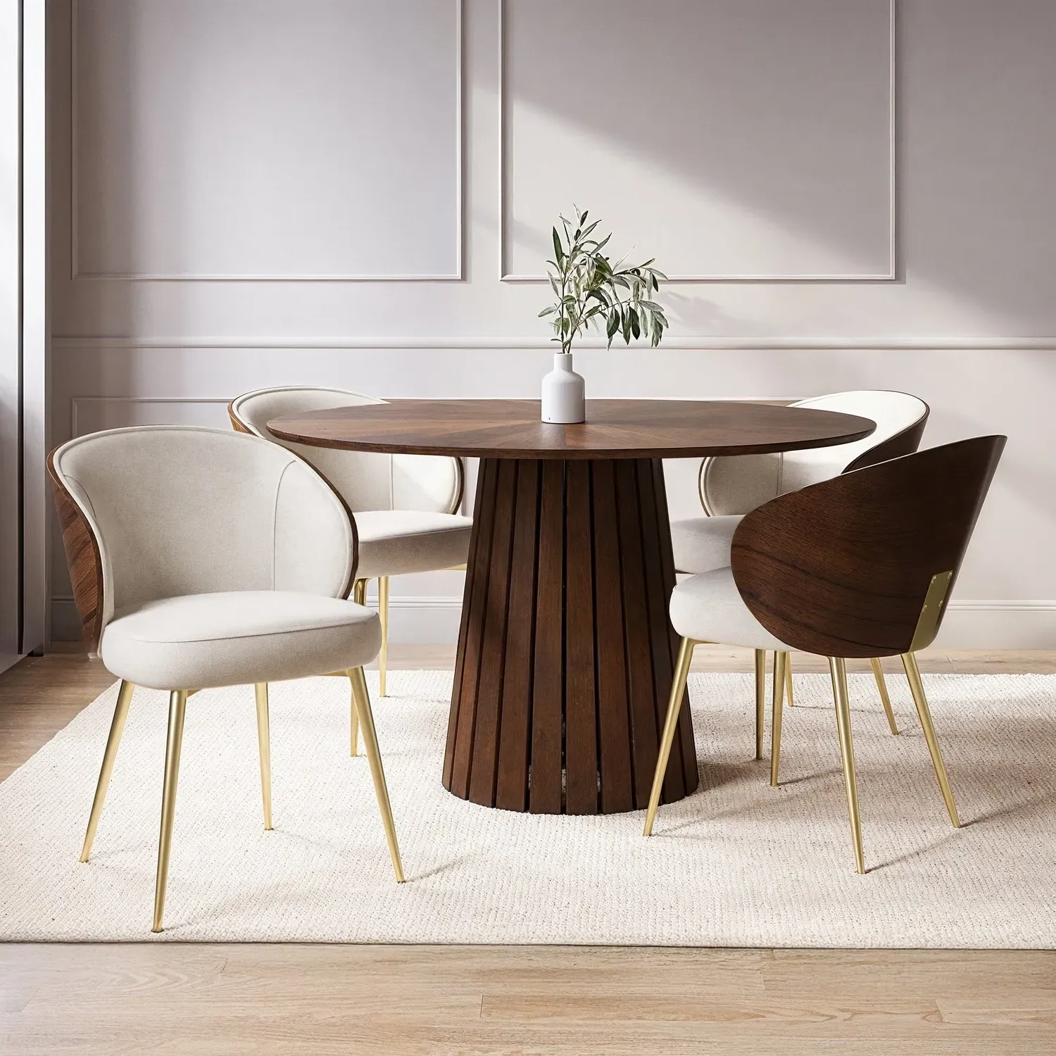 Round Dining Table Set with 4 Chairs - Walnut image