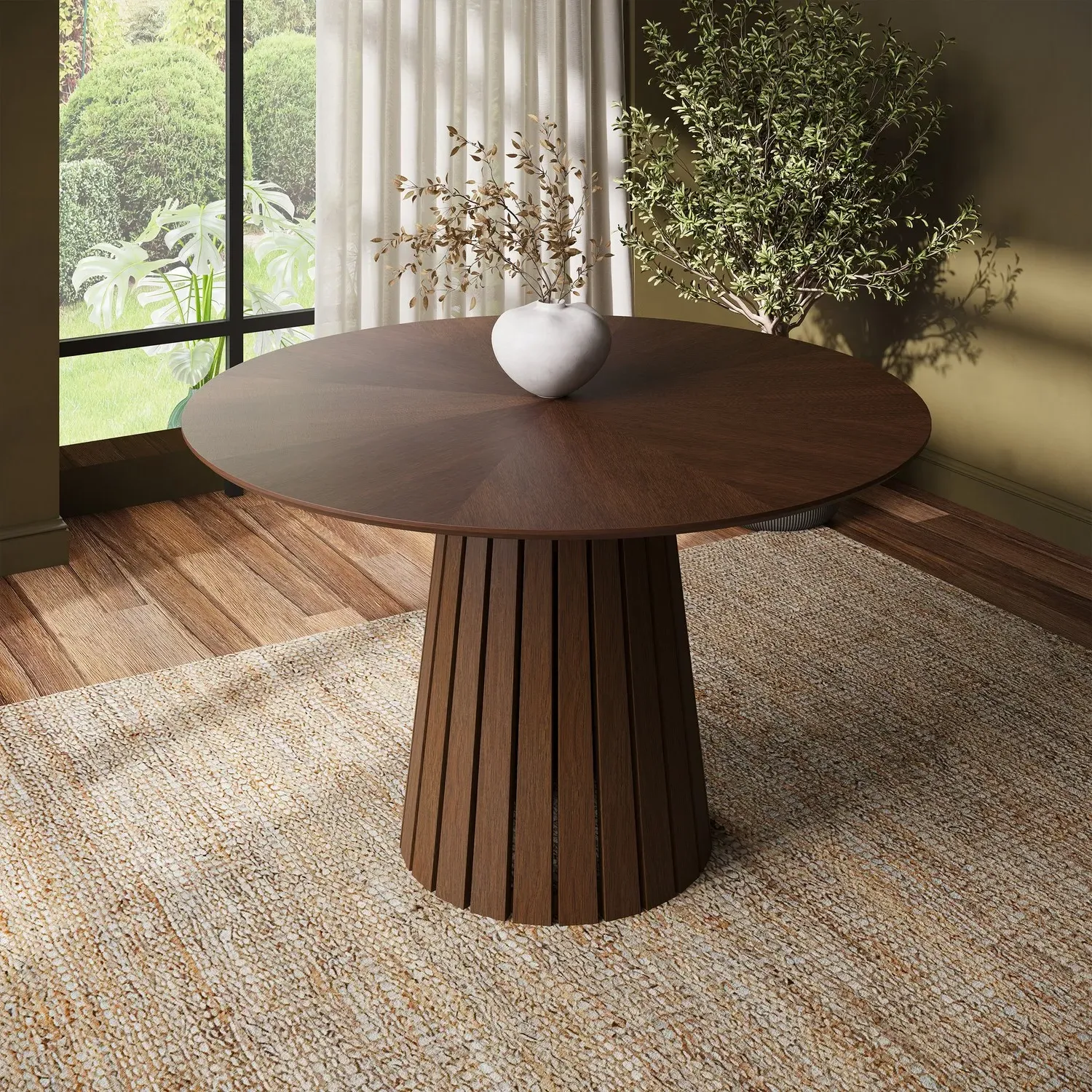 Round Dining Table with Pedestal Base - Brown, Wood image