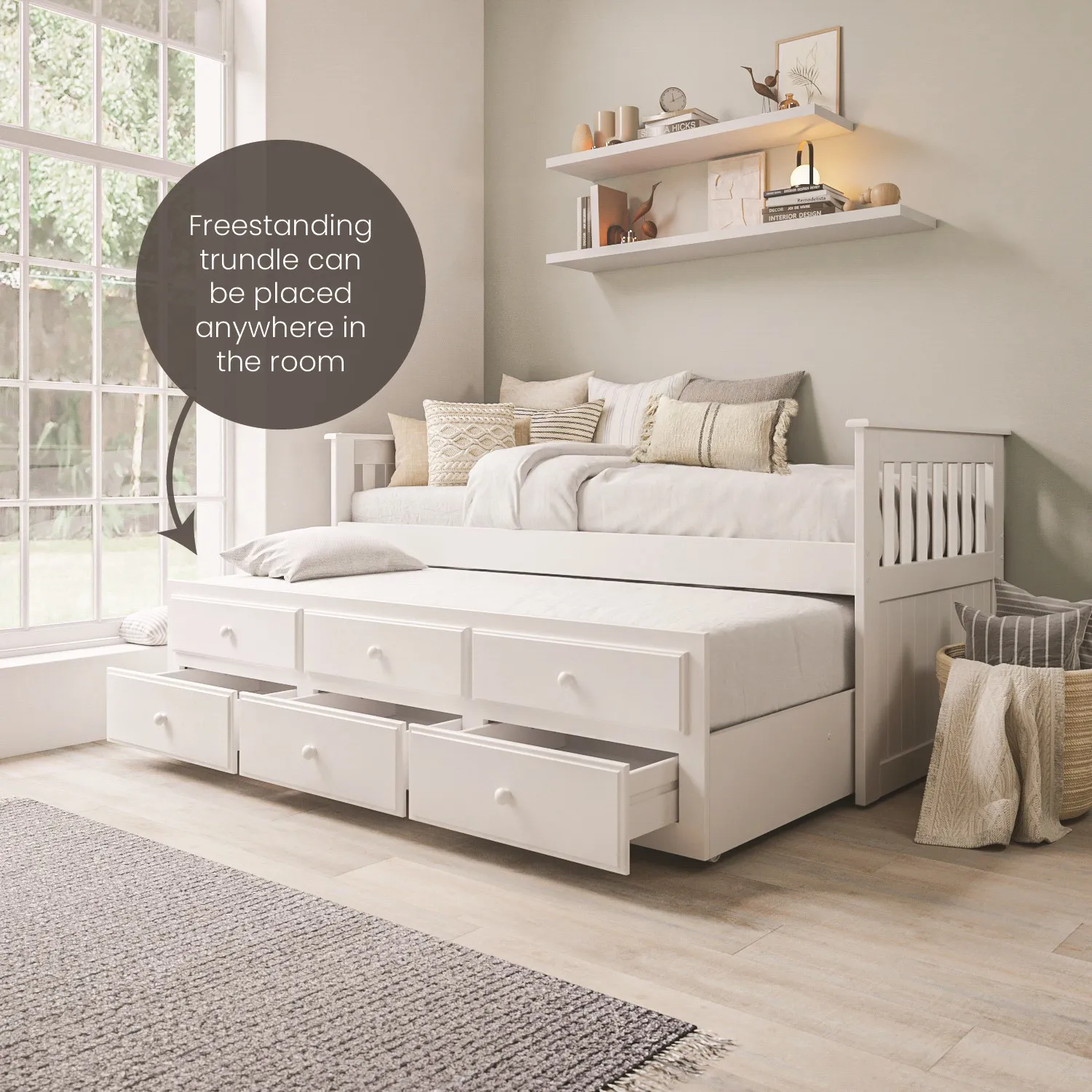Single Guest Bed with Trundle Storage - White