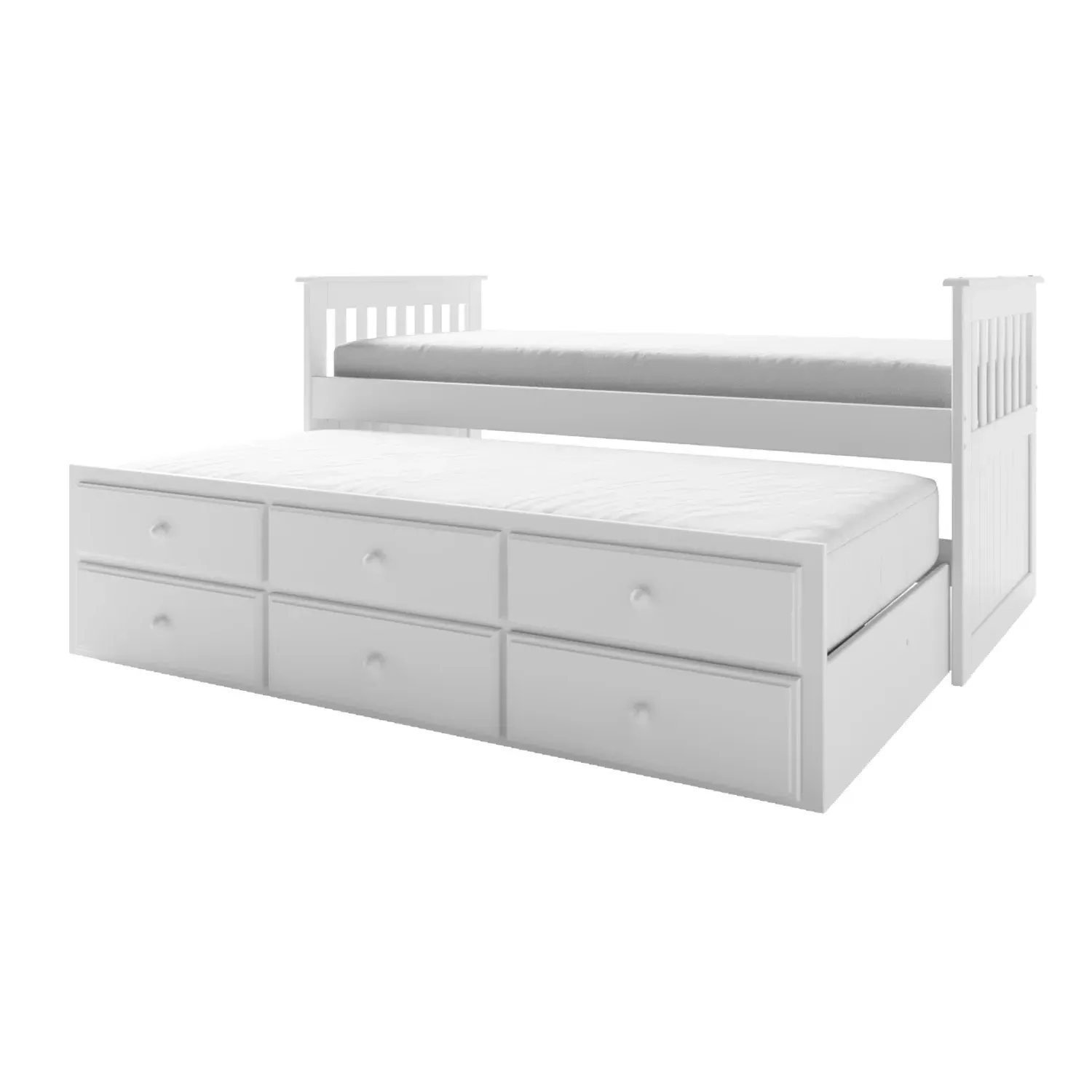 Single Guest Bed with Trundle Storage - White