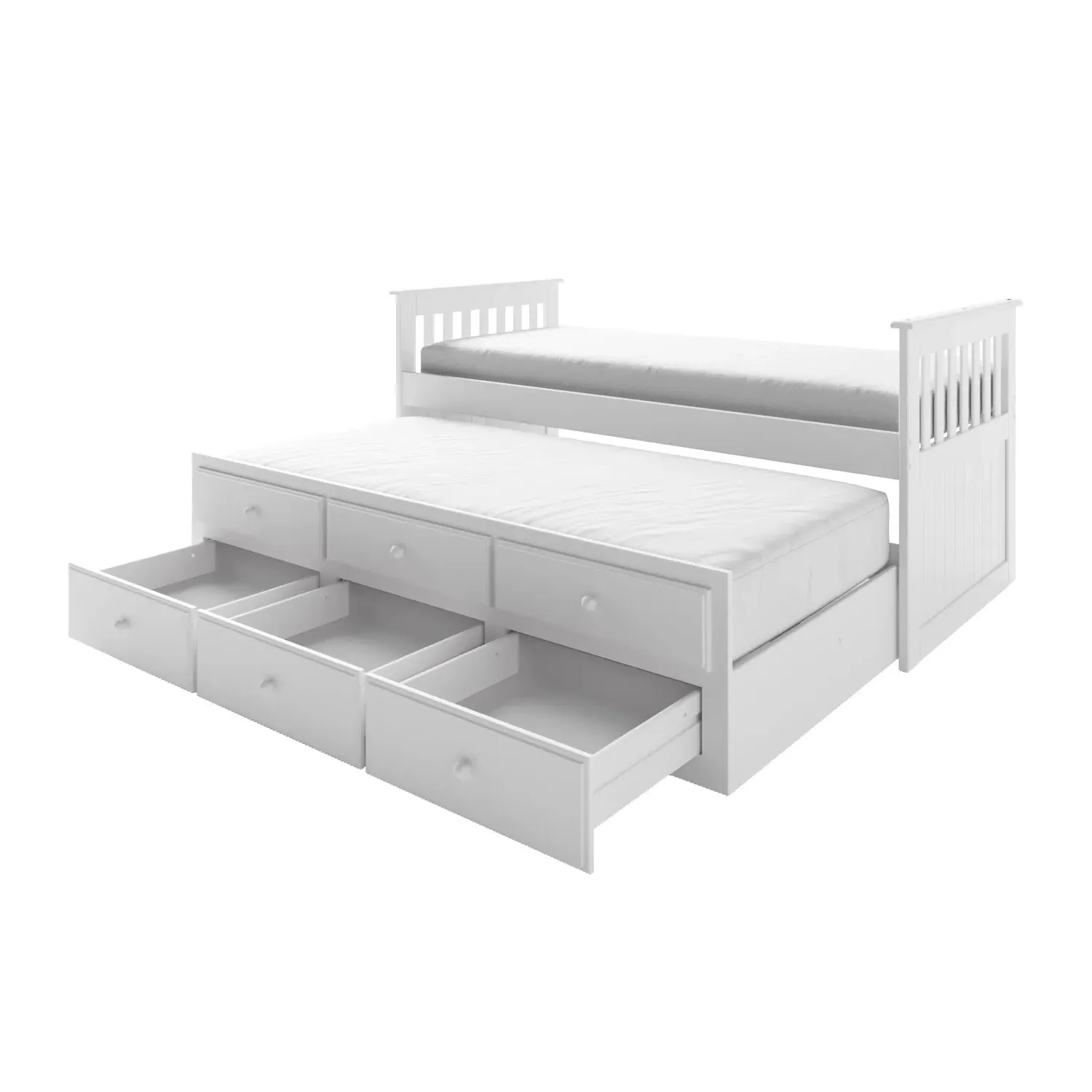 Single Guest Bed with Trundle Storage - White