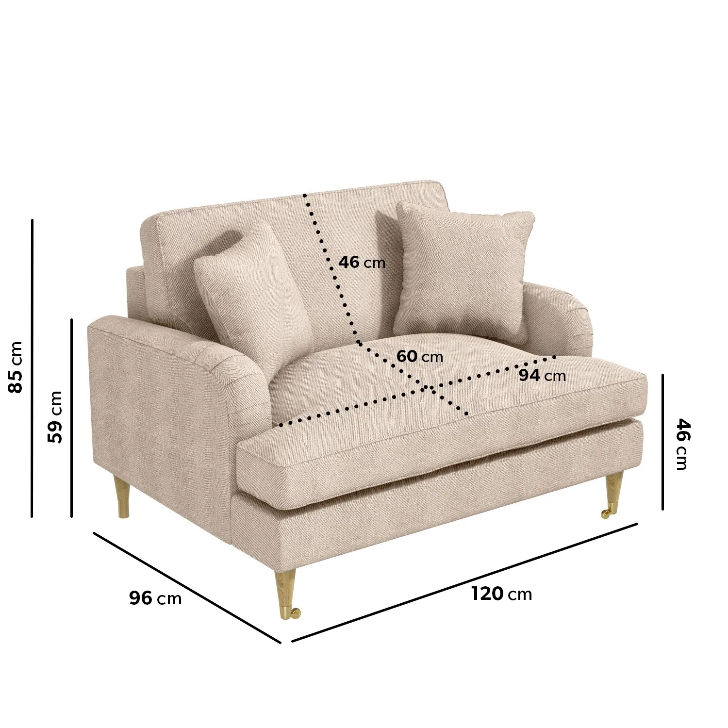 2-Seater Cuddle Chair with Castors - Beige, Fabric