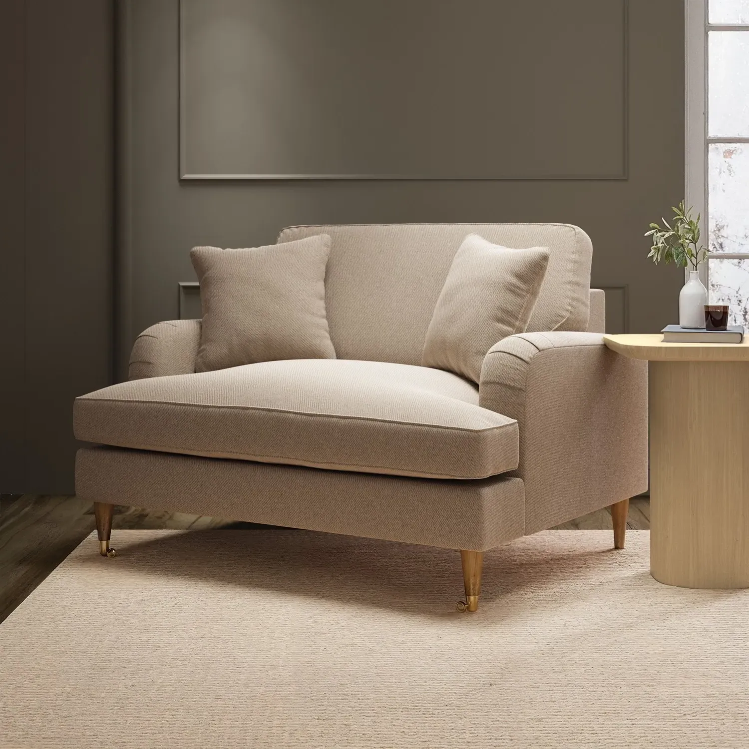 2-Seater Cuddle Chair with Castors - Beige, Fabric image