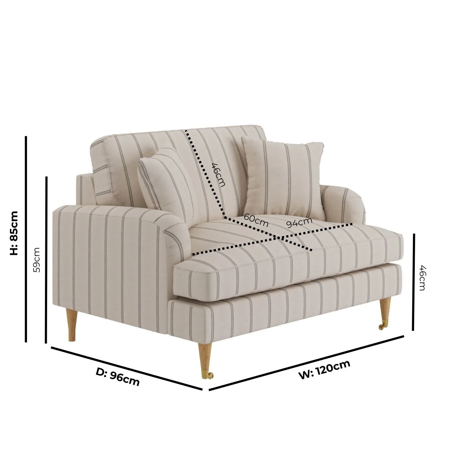 2-Seater Love Seat with Castors - Cream, Chenille