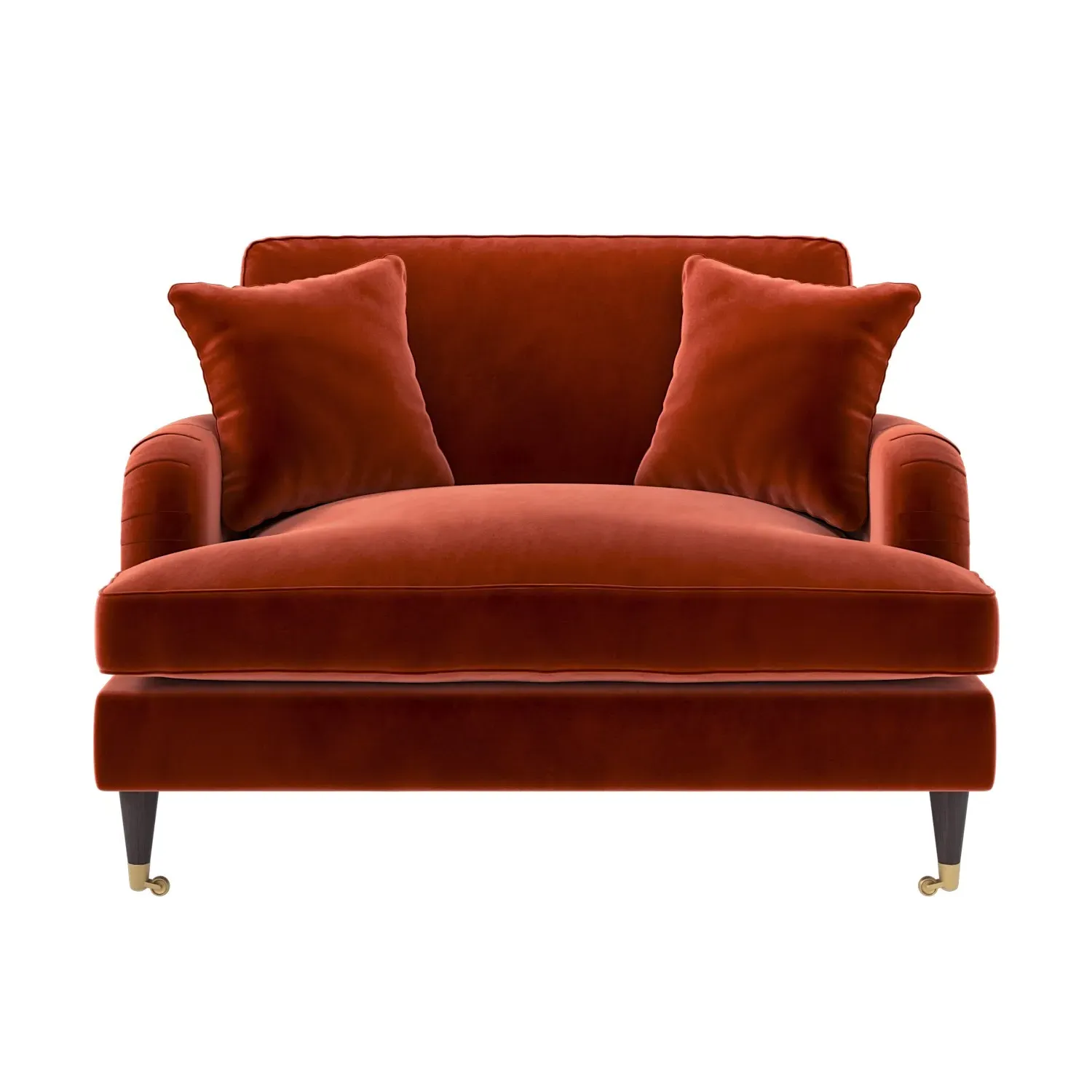 2-Seater Love Seat with Castors - Orange, Velvet