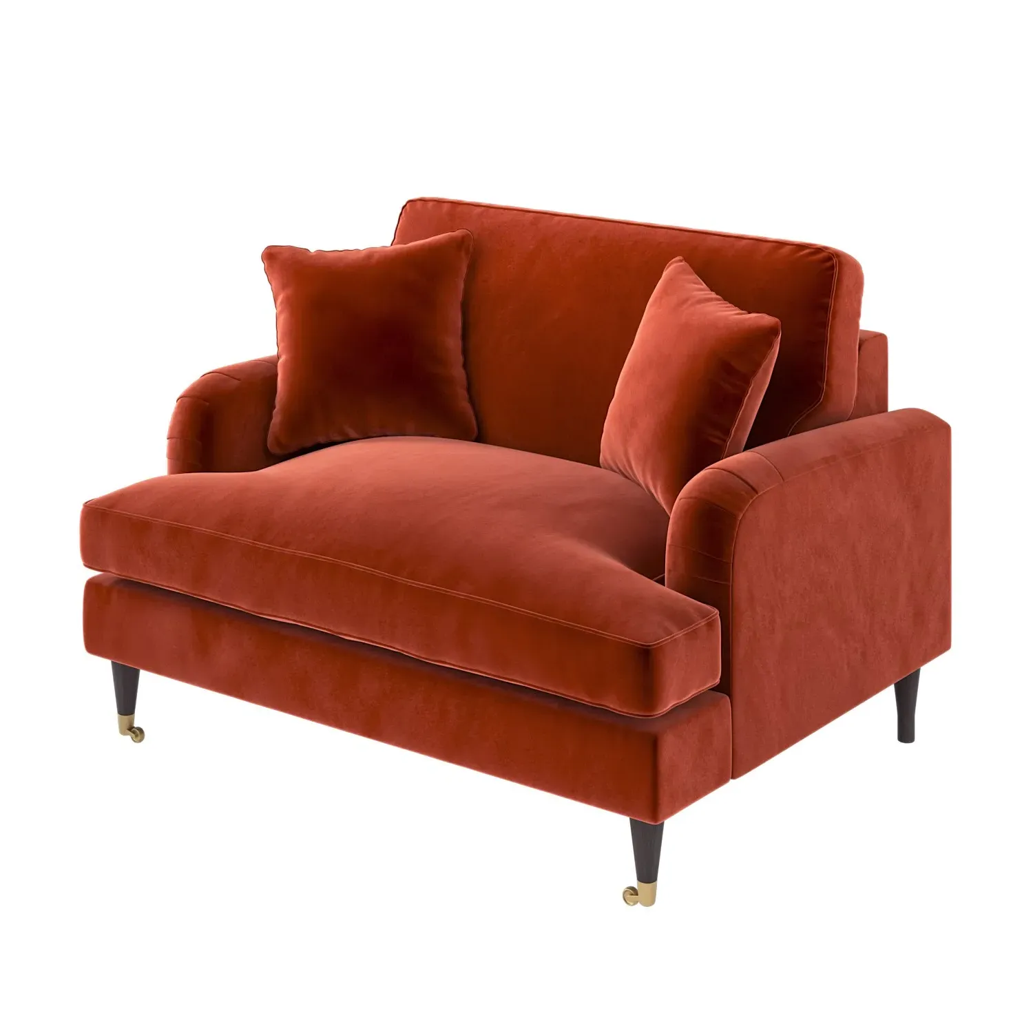 2-Seater Love Seat with Castors - Orange, Velvet