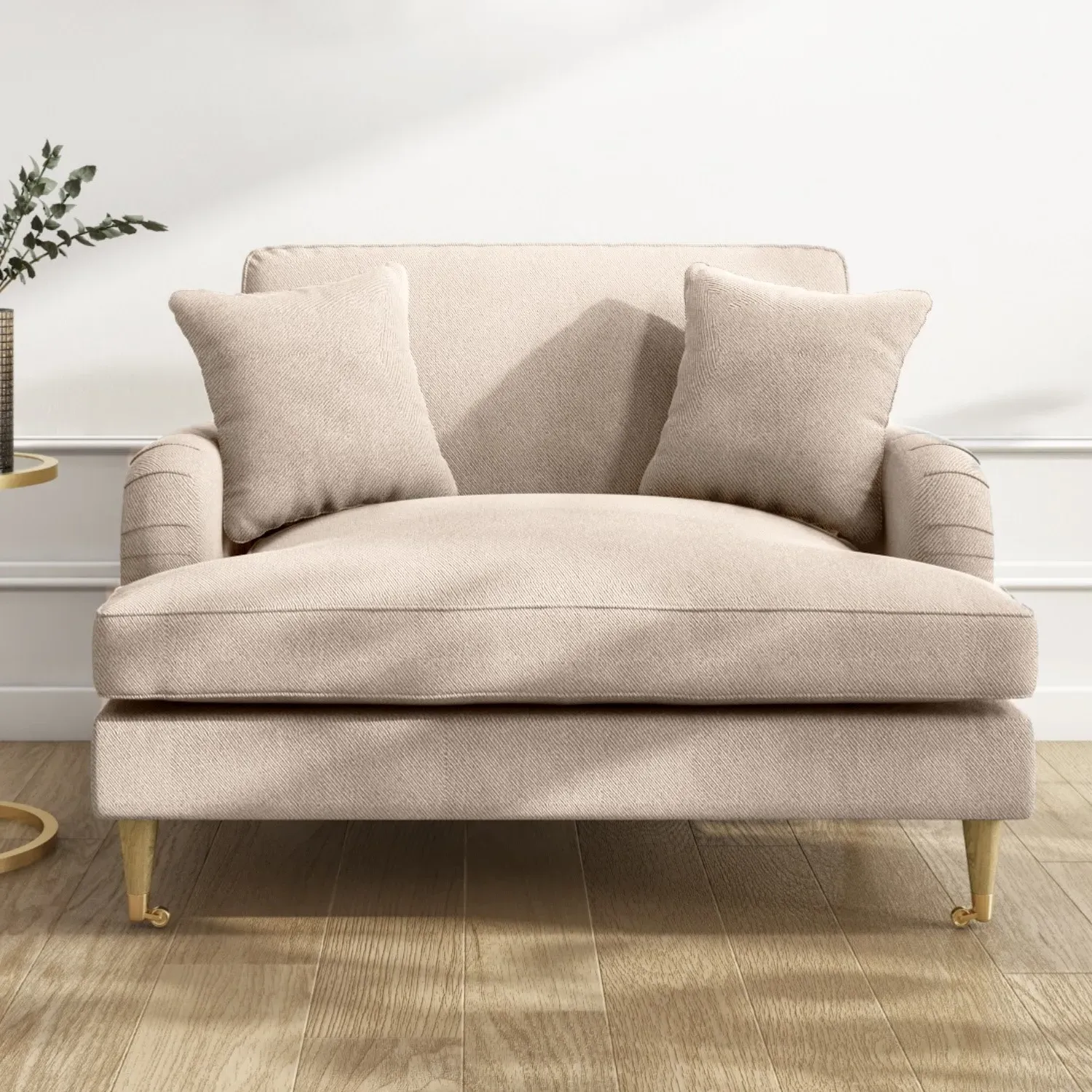 2-Seater Love Seat with Footstool - Beige, Fabric