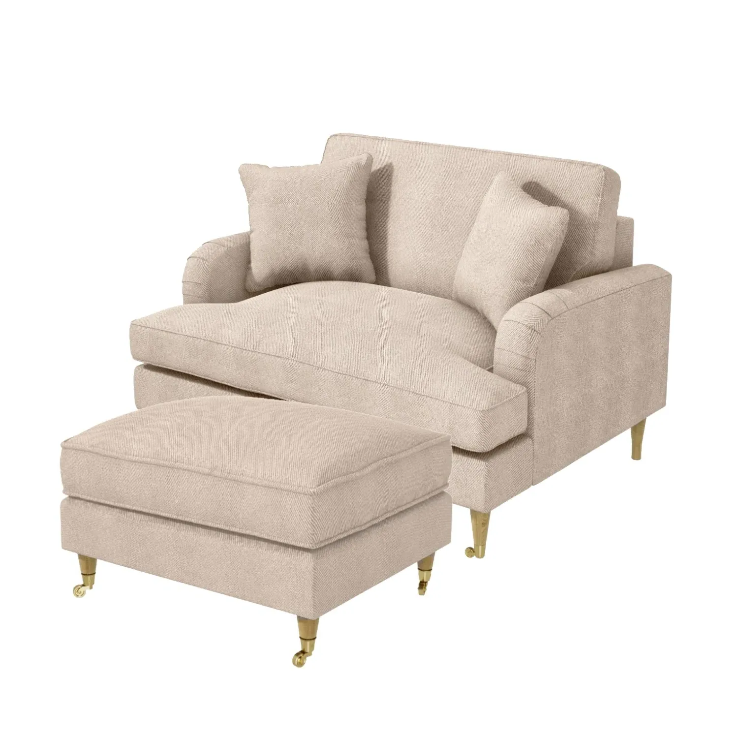 2-Seater Love Seat with Footstool - Beige, Fabric