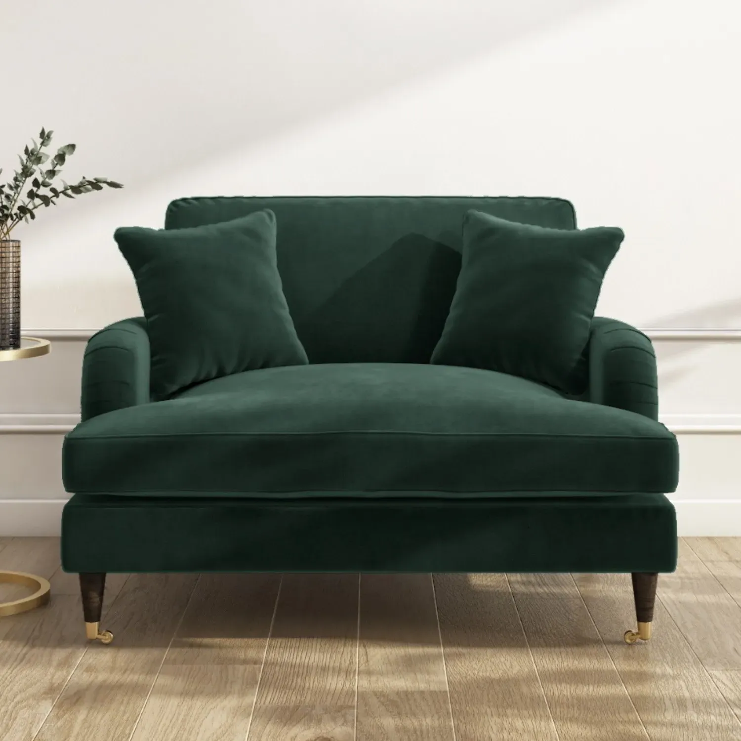 2-Seater Love Seat with Footstool - Green, Velvet