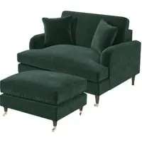 2-Seater Love Seat with Footstool - Green, Velvet