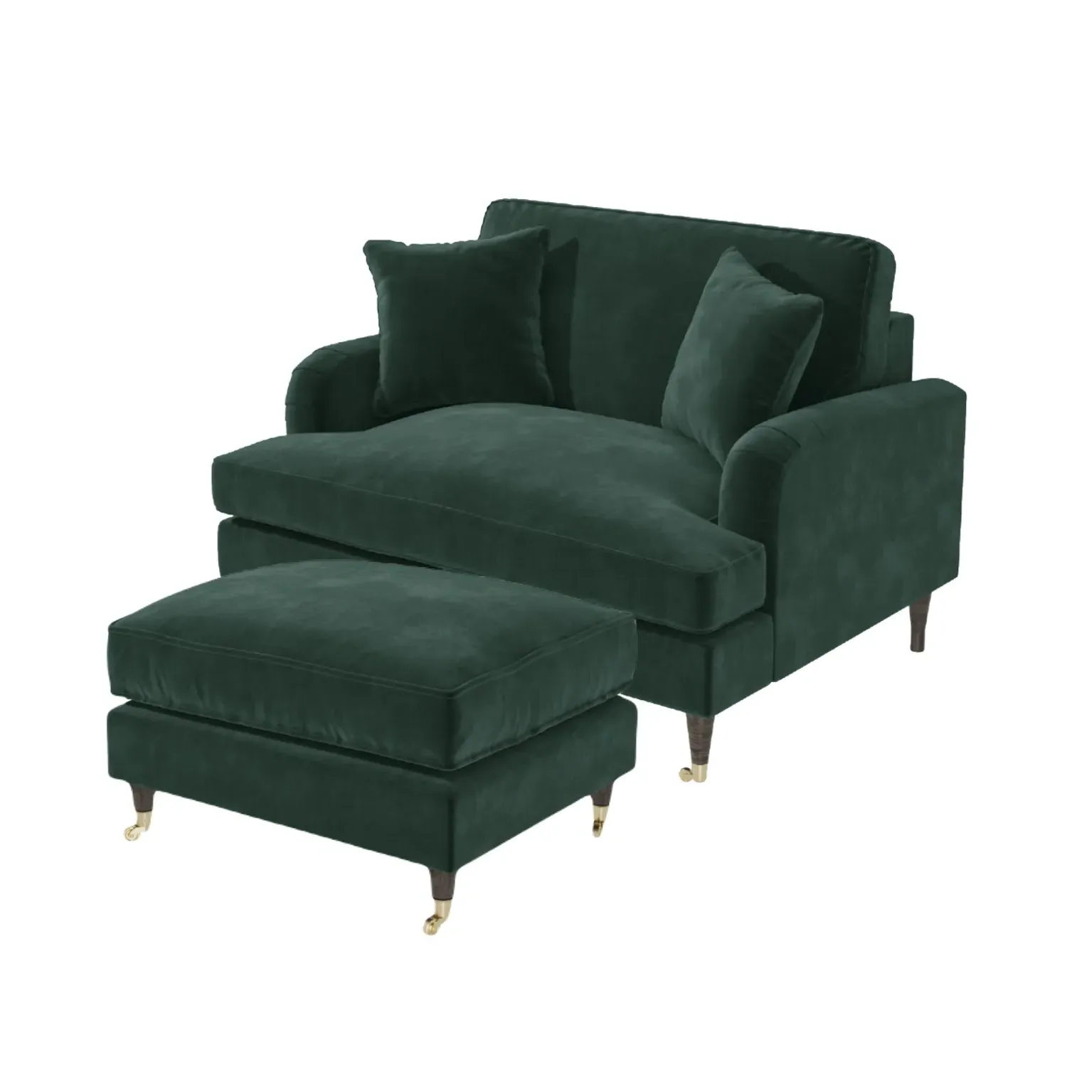 2-Seater Love Seat with Footstool - Green, Velvet image