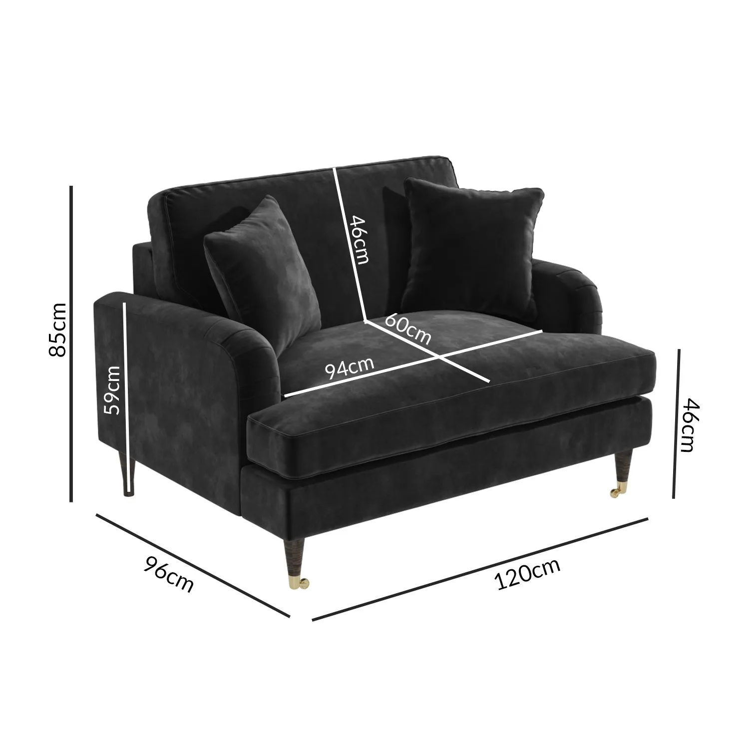 2-Seater Love Seat with Footstool - Grey, Velvet