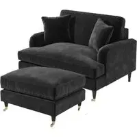 2-Seater Love Seat with Footstool - Grey, Velvet